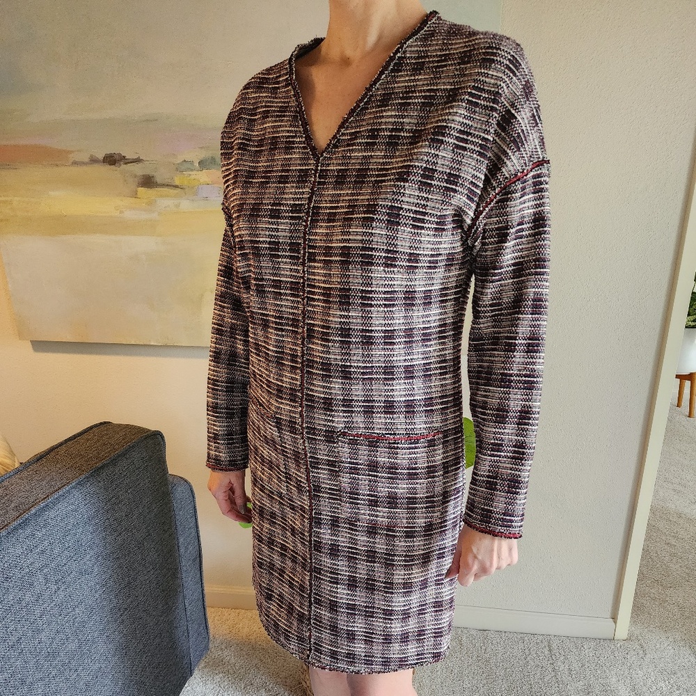 Max Studio Raw Hem Tweed Shift Dress Long Sleeve